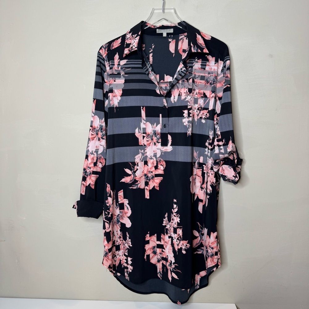 Joan Vass Black and Pink Floral dress large